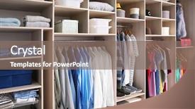  Presentation with clothes - Audience pleasing presentation design consisting of organize - big wardrobe with different clothes backdrop and a gray colored foreground