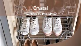  Presentation with closet - Audience pleasing PPT theme consisting of organize - different shoes on shelves backdrop and a coral colored foreground
