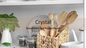  Presentation with petroleum storage - PPT theme featuring organize - kitchenware on shelf of storage background and a coral colored foreground