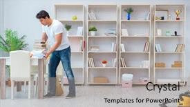  Presentation with cleaning - Presentation theme consisting of organize - man doing cleaning at home background and a light gray colored foreground