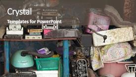  Presentation with workshop - Presentation design with organize - miscellaneous stuff stored in home background and a dark gray colored foreground