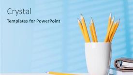  Presentation with pencils - Theme featuring organized-arrangement-of-pencils background and a light blue colored foreground