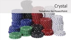  Presentation with gambling - Amazing PPT theme having organized pile of gambling chips on white background backdrop and a white colored foreground