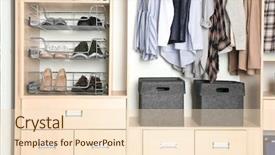  Presentation with closet - PPT layouts enhanced with organized wardrobe closet with clothes background and a lemonade colored foreground