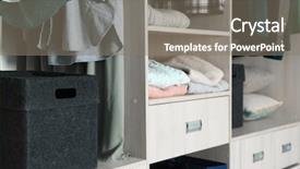  Presentation with closet - Slide deck having organized wardrobe closet with clothes background and a gray colored foreground