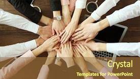  Presentation with business partner people joining hand - Presentation theme enhanced with organizing seminar - teamwork concept business people hands background and a  colored foreground