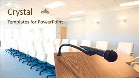  Presentation with chairs - PPT theme featuring organizing speech - closeup of microphone and podium background and a cream colored foreground