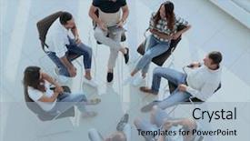  Presentation with team business top view - Theme having organizing speech - top view of business team background and a light blue colored foreground