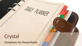  Presentation with planner - Audience pleasing PPT theme consisting of orgen - daily planner close-up shot backdrop and a  colored foreground