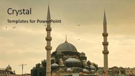 Presentation with architecture mosque - Amazing PPT theme having orient - blue mosque in istanbul turkey backdrop and a coral colored foreground