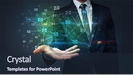  Presentation with wireless communication concept - Presentation with orient - elegant businessman holding communication concept background and a wine colored foreground