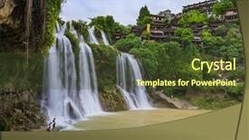  Presentation with ancient village - Audience pleasing slide set consisting of orient - furong ancient village and waterfall backdrop and a tawny brown colored foreground