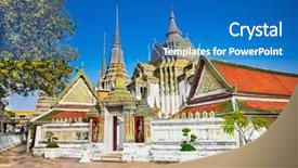  Presentation with temple - Beautiful presentation theme featuring orient - wat pho known also backdrop and a teal colored foreground