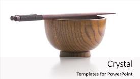  Presentation with flowers on white wooden - Audience pleasing slides consisting of orient - wooden bowl and chopsticks isolated backdrop and a white colored foreground