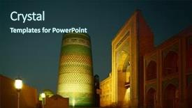  Presentation with old buildings - Amazing PPT theme having bright horizon idyllic wallpaper backdrop and a lemonade colored foreground