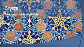  Presentation with blue floral - Slide deck enhanced with oriental craft - detail of old mosaic wall background and a ocean colored foreground