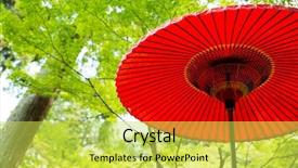 Presentation with umbrella - Audience pleasing theme consisting of oriental craft - traditional japanese red umbrella backdrop and a yellow colored foreground