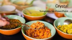  Presentation with coconut - Theme with asia restaurant - coconut sambal close up background and a yellow colored foreground