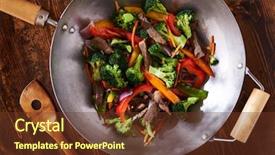  Presentation with asian food - Colorful PPT theme enhanced with oriental food - asian wok stir fry shot backdrop and a tawny brown colored foreground