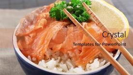  Presentation with rice - Cool new PPT theme with oriental food - bowl of boiled rice backdrop and a coral colored foreground