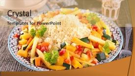 Presentation with couscous - Presentation with oriental food - couscous with vegetable background and a  colored foreground