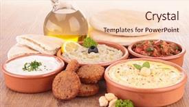  Presentation with bread - Slide set consisting of oriental food - falafel with dips and bread background and a lemonade colored foreground
