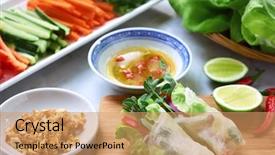  Presentation with spring - Presentation theme featuring oriental food - fresh vietnamese spring rolls filled background and a coral colored foreground