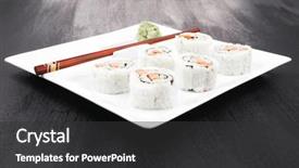  Presentation with cucumber cream - PPT theme enhanced with oriental food - japanese cuisine - california roll background and a dark gray colored foreground