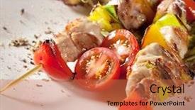  Presentation with japanese food - PPT layouts having oriental food - japanese skewered chicken yakitori background and a coral colored foreground