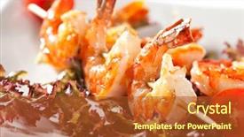  Presentation with japanese - Beautiful slide deck featuring oriental food - japanese skewered prawns with vegetables backdrop and a red colored foreground