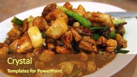  Presentation with chinese traditional - Theme with oriental food - paprika chicken with peppers background and a tawny brown colored foreground