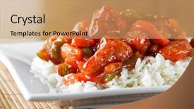  Presentation with rice - Presentation having oriental food - sweet and sour pork background and a coral colored foreground