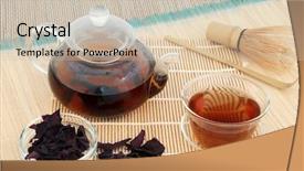  Presentation with high tea - Presentation enhanced with oriental herbal nutrients - dulse seaweed tea with glass background and a soft green colored foreground