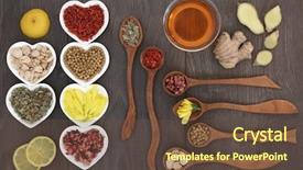  Presentation with tea cup - Slide set enhanced with oriental herbal nutrients - medicinal chinese herb tea selection background and a tawny brown colored foreground