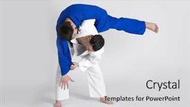  Presentation with martial arts - Amazing PPT theme having oriental judo - young sporty men practicing martial backdrop and a light gray colored foreground