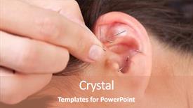  Presentation with acupuncture - Theme consisting of oriental medicine - acupuncture therapist placing needle background and a coral colored foreground