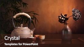  Presentation with teapot - Cool new presentation theme with oriental medicine - black iron asian teapot backdrop and a tawny brown colored foreground