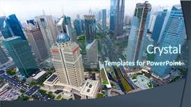  Presentation with financial center - Theme enhanced with oriental pearl tv tower shanghai background and a ocean colored foreground