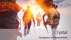  Presentation with walking - Presentation design consisting of orienteering - hikers using walking sticks background and a light gray colored foreground