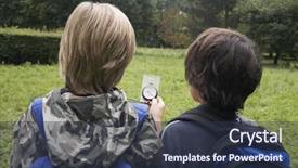  Presentation with backpacks - Presentation with orienteering - rear view of two young background and a tawny brown colored foreground