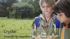  Presentation with backpacks - Amazing presentation having orienteering - two young boys with backpacks backdrop and a mint green colored foreground
