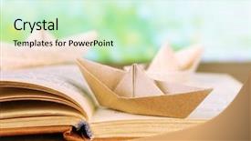  Presentation with old book - PPT theme having origami boats on old book background and a soft green colored foreground