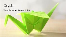  Presentation with origami crane - Presentation theme with origami crane on wooden table on light background background and a white colored foreground