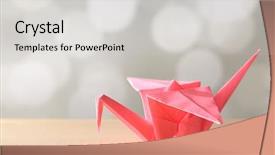  Presentation with origami crane - Presentation design having origami crane on wooden table on light background background and a light gray colored foreground