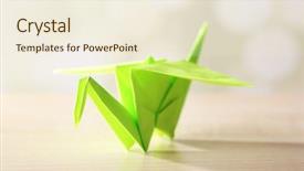  Presentation with origami crane - Beautiful theme featuring origami crane on wooden table on light background backdrop and a cream colored foreground