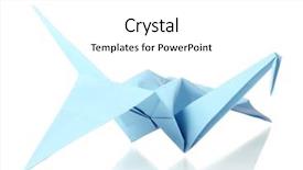  Presentation with origami crane - Beautiful presentation design featuring origami crane out of the blue paper isolated on white backdrop and a white colored foreground