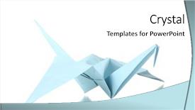  Presentation with origami crane - PPT layouts enhanced with origami crane out of the blue paper isolated on white background and a white colored foreground