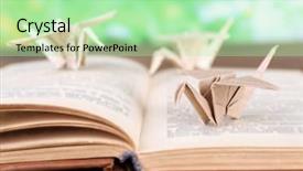  Presentation with old book - Colorful slide deck enhanced with origami cranes on old book backdrop and a mint green colored foreground