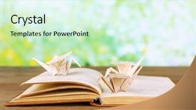  Presentation with old book - Cool new PPT layouts with origami cranes on old book backdrop and a soft green colored foreground