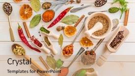  Presentation with herbs - Slide deck having origan - collection of herbs and spices background and a  colored foreground